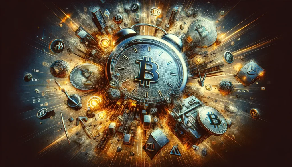 Bitcoin halving countdown with mining symbols