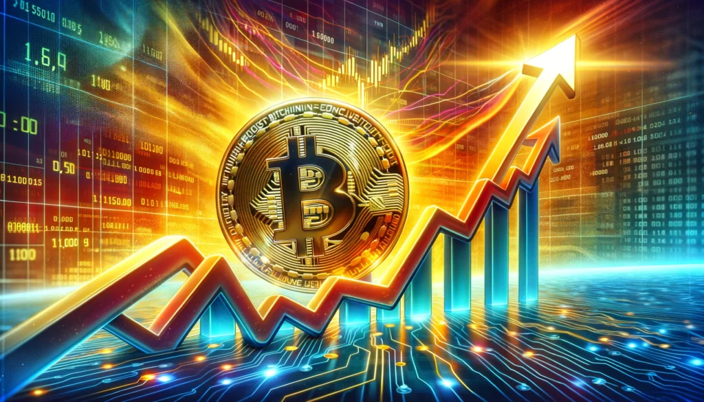 Bitcoin value surge digital artwork with climbing graph