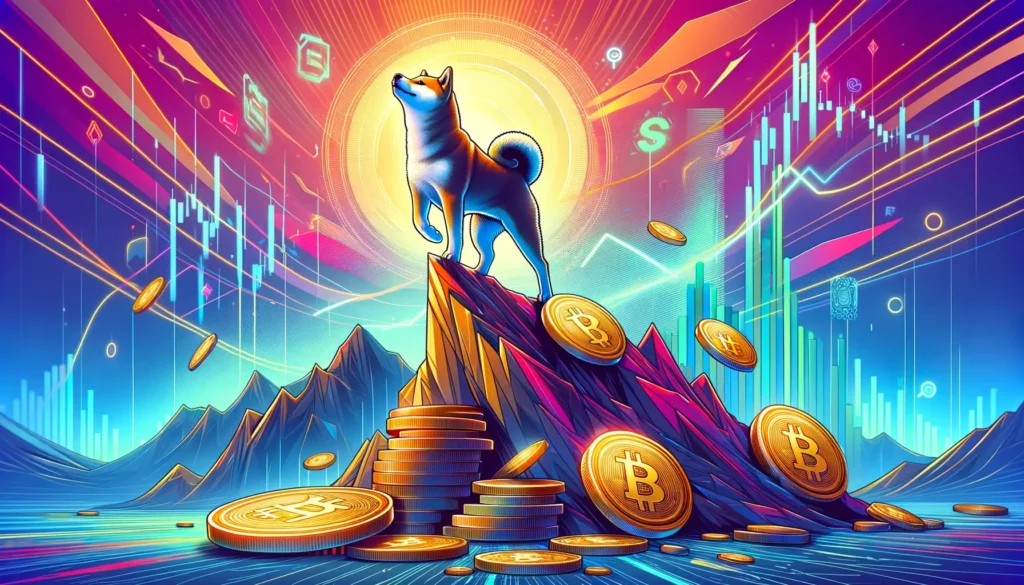 Abstract Shiba Inu coin ascending in digital art style