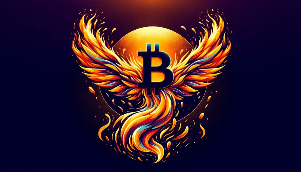 Digital wave cresting with Bitcoin symbol in vibrant colors