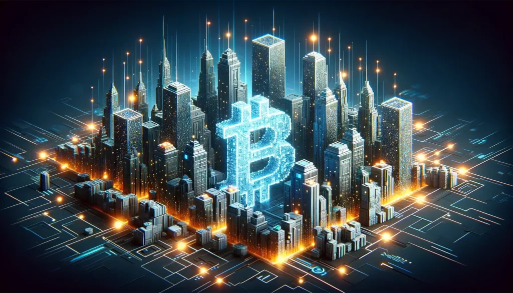 Futuristic cityscape symbolizing blockchain technology