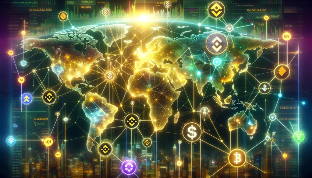 Global cryptocurrency trading impact with Binance's market presence visualization