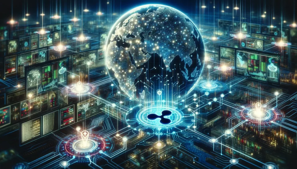 Futuristic financial network concept art inspired by Ripple