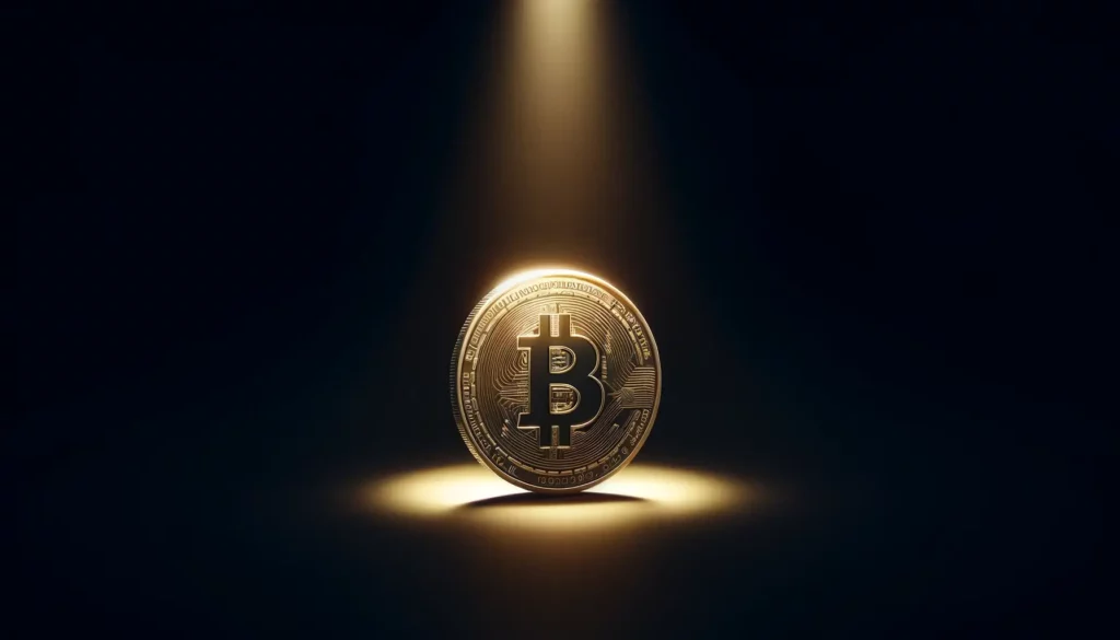 Minimalist image of a glowing Bitcoin symbolizing market recovery