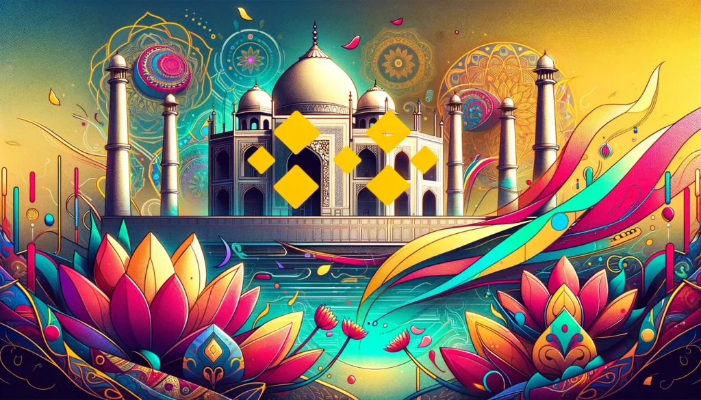 Digital Artwork of Binance's Logo Merged with Indian Cultural Symbols