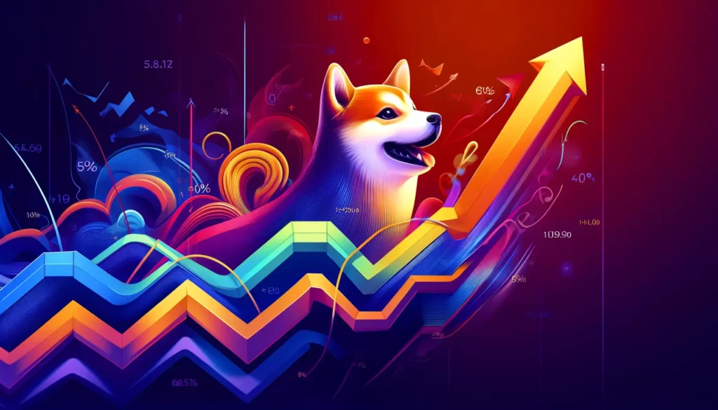 Abstract art of Shiba Inu's rising price chart in vivid colors