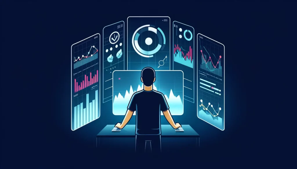 Vector illustration of person analyzing crypto trends