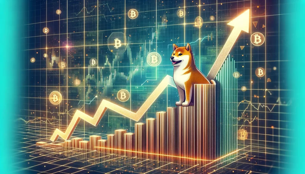 Abstract digital art of Shiba Inu cryptocurrency market growth