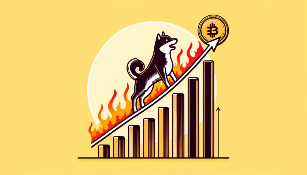 Stylized graph of Shiba Inu token burn rate soaring with flames