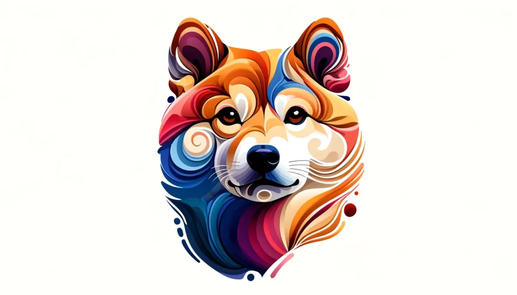 Abstract art of a Shiba Inu dog blending vibrant colors and shapes.